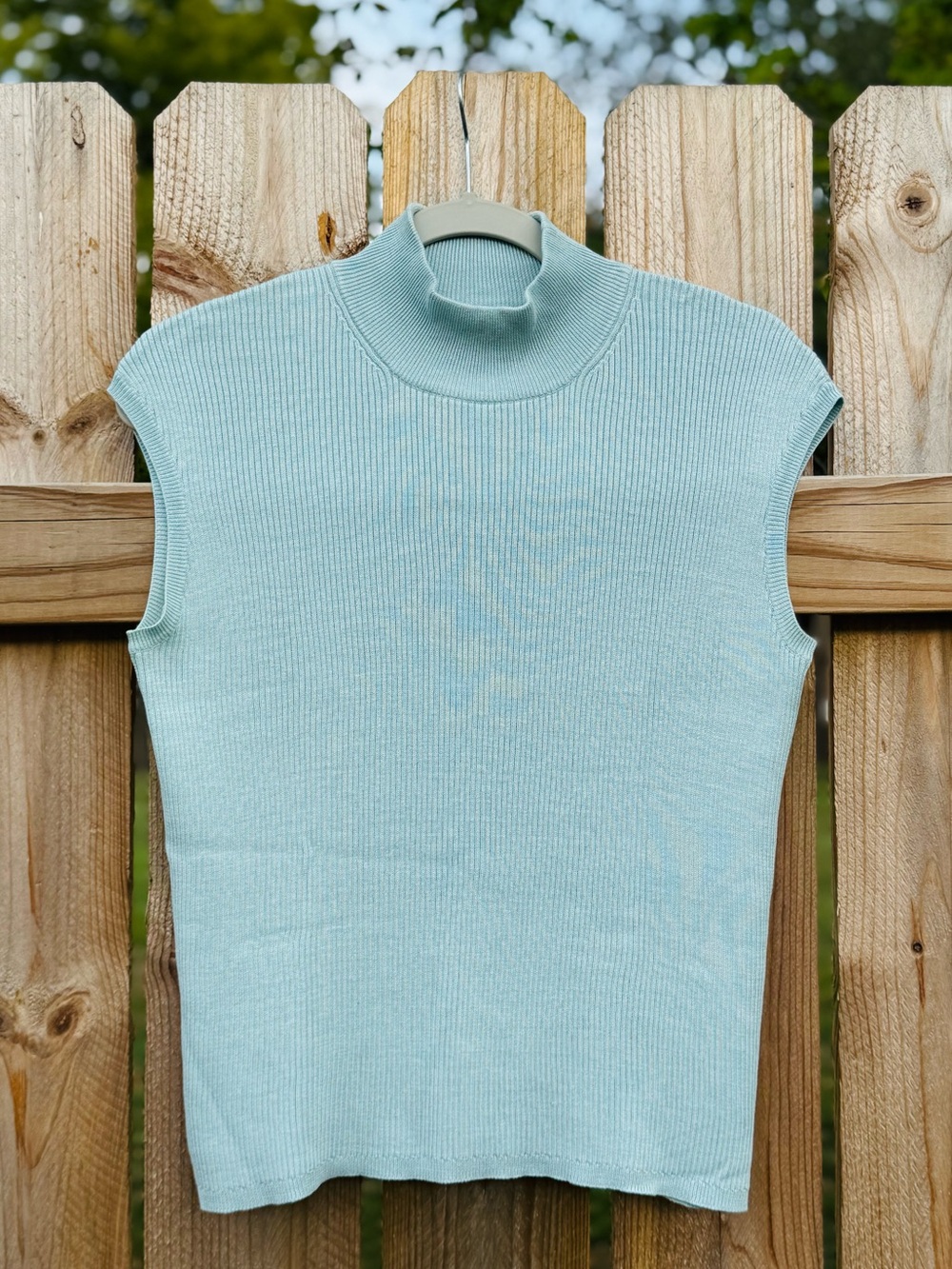Coldwater Creek Silk Knit Sweater Women’s Medium Tank Sleeveless Mock Neck Aqua